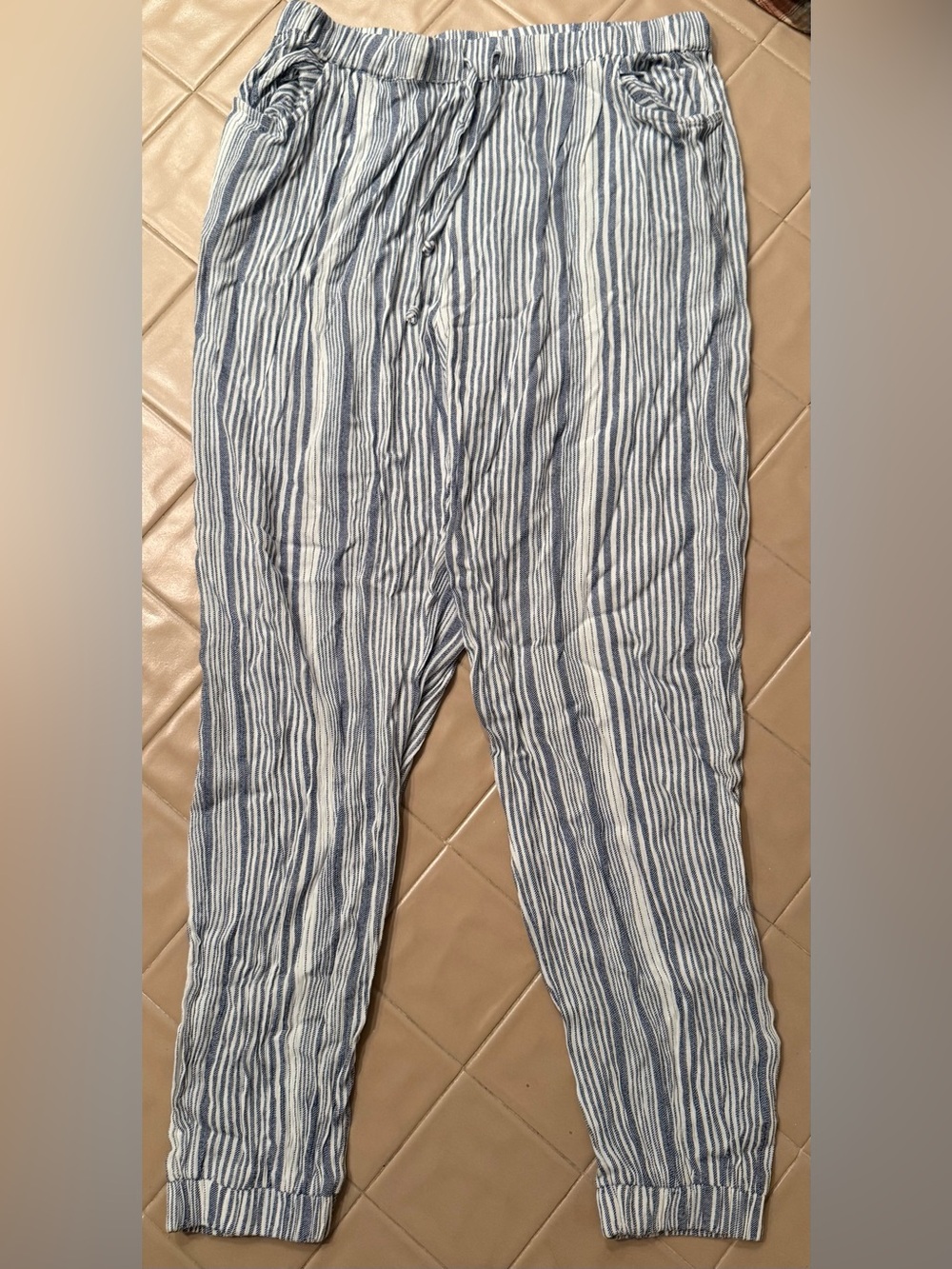 RD Style Pants L Large Blue White Stripe Jogger Harem Pull On Viscose